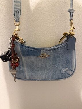 Coach Teri Shoulder Bag In Loved Denim With Charms